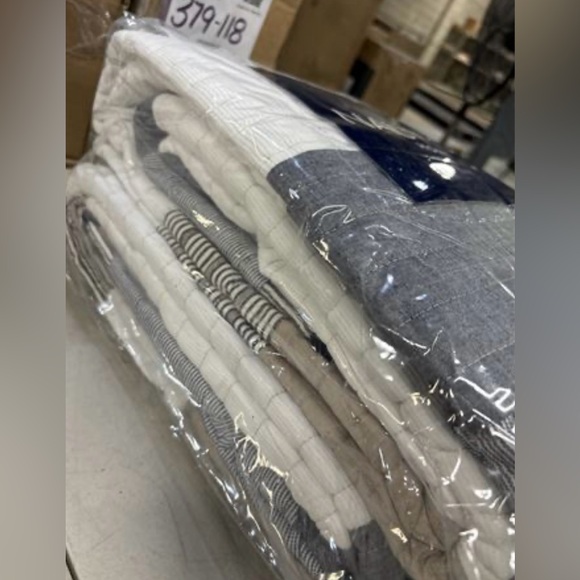 Nautica Tideway Neutral Stripe Cotton Reversible Quilt King - Picture 6 of 7